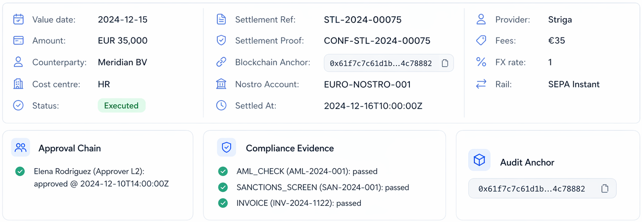 Vuzza audit and payment record view